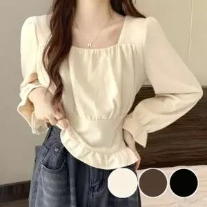 [오노마] ONM 여성 소매 전면 셔링 포인트 스퀘어넥 긴팔 블라우스 (S13871219)