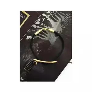 [셀러허브]남자 스틸 검정 레더 금색 써지컬 콤비 팔찌 (S10438014)