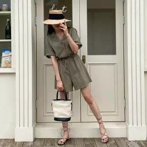 여성 허리끈조절 카라 반팔 점프수트 -FJS0012- 여름