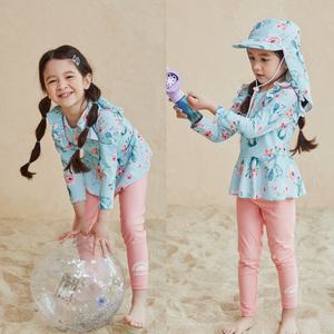 아이스샌드 키즈 여아 래쉬가드 세트+플랩캡 3피스 유아 아동 수영복 BR88104