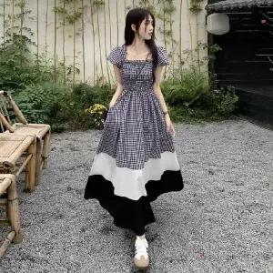 [오노마] ONM 체크패턴 배색투톤 가슴밴딩 A라인 체형커버 원피스 (S15791898)