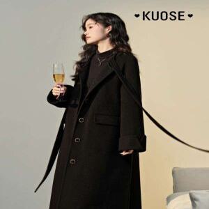 KUOSE 쿠오세 코트 양모 리본 롱코트 블랙 KSE2411010