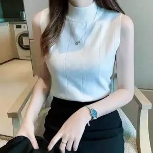 [하프클럽/]여자 목폴라 슬림핏 베이직 무지 나시 니트