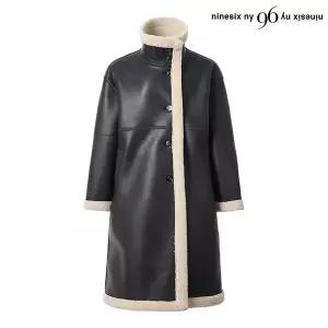 [나인식스뉴욕]양털 배색 레더 무스탕 코트 (NO4JH016L0)