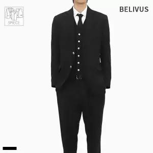빌리버스 남자 쓰리피스 정장 수트 싱글 자켓 블레이저 노카라 베스트 슬랙스 셋업 BIT196