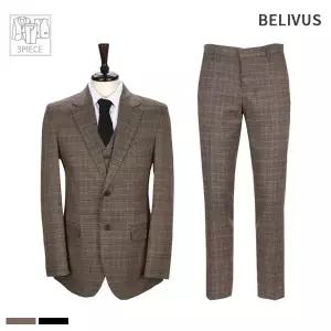 빌리버스 남성 쓰리피스 수트 체크 자켓 브이넥 조끼 베스트 슬랙스 세트 BIT211