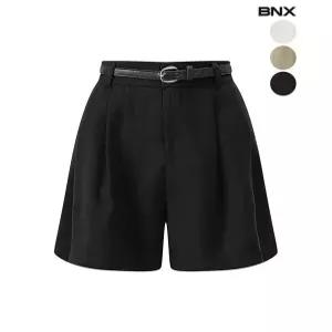 [비엔엑스]여성 하이웨이스트 벨트 핀턱 반바지