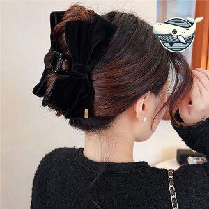 벨벳 포인트 리본 집게핀 블랙 헤어악세사리 리본집게핀