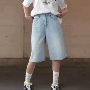 여성 연청 버뮤다 와이드 청반바지 여름 캐주얼