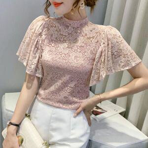 레이스 블라우스 라인댄스복 티셔츠 댄스 나팔소매 반팔 의상