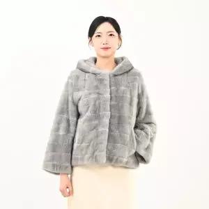 우진모피(WJ) 코펜하겐 퍼 휘메일 사파이어 후드밍크코트 국내생산 본사직영