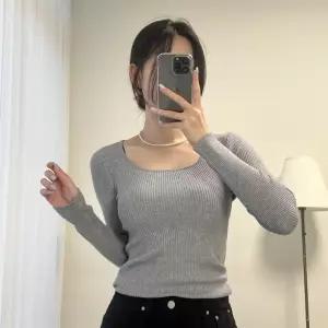 여자 스퀘어넥긴팔 골지 기본티 가을 데일리 니트