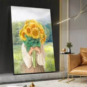 그림액자 80x120cm 해바라기를 명화 든 소녀 80x120cm 해바라기를 명화 든 소녀