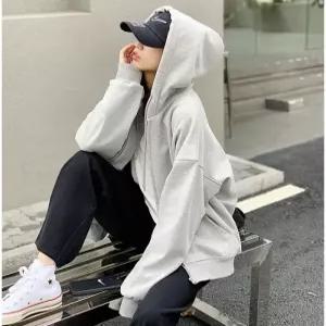 J2K 기모 오버핏 무지 후드집업 남성 여성 2color