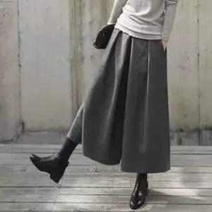 여성 뒷밴딩 와이드팬츠 핀턱 모직 치마바지 8부 9부 통바지 하체커버 빅사이즈