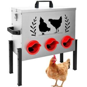 코레텍 치킨 피더, 30파운드 용량의 6포트 자동 뚜껑과 다리가 잠기는 금속 병아리 닭, 오리, 거위 실버용 피더