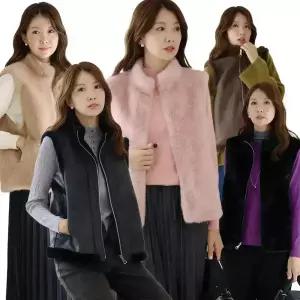 이브바바 여성 겨울 밍크 퍼 양면 무스탕 조끼 베스트