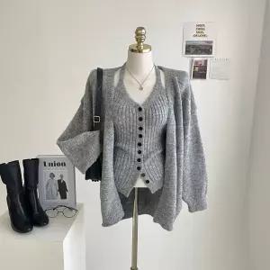 홀터넥 골지 단추나시와 오픈 가디건 세트 E026 벅스가디건세트