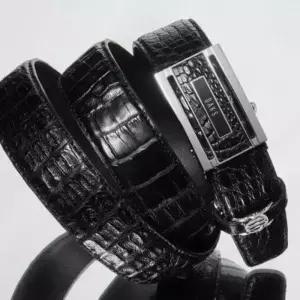 닥스 닥스 DBBE5E703BK PremiumCAIMAN 블랙 프리미엄 악어가죽 DAKS 로고 자동벨트