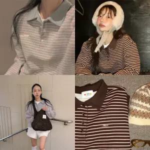 [모코블링] 히트 스트라이프 럭비 카라 맨투맨 #오버핏맨투맨 #카라맨투맨 #버튼맨투맨 #단가라맨투맨 #스트라이프맨투맨