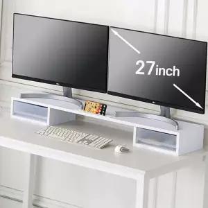 2단 듀얼 모니터 받침대 수납형 서랍형 모니터 받침대 컴퓨터 책상