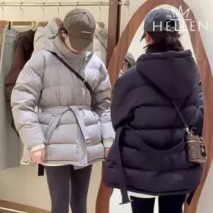 [헬렌] 여성 하프 패딩 점퍼 벨트 후드 캐주얼 한파 아우터 제이벨티드패딩 B-759