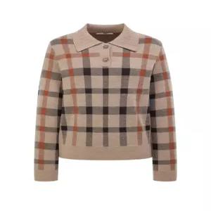 닥스 여성 24FW [가격인하][스테디셀러][울100%] 베이지 체크 카라 스웨터 WKSW4D993I3