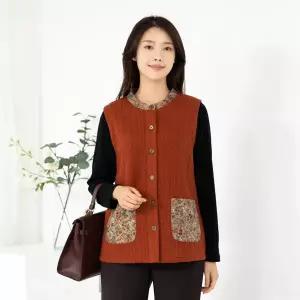 엄마옷 60대 여성 모슬린 겉기모 라운드 배색 조끼 515HJK135 중년여성/50대/70대/빅사이즈/할머니옷/마담