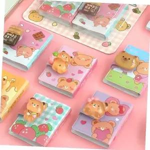 귀여운 곰돌이 미니 수첩 세트 파스텔 색상 딸기 초콜릿 패턴 학생 메모장 다이어리