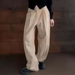 여자 로우라이즈 새깅 맥시 와이드핏 코튼 핀턱 바지