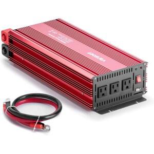 밴소트 3000와트 파워 인버터 3개의 AC 콘센트와 2.4A USB 포트가 있는 12V DC-120V 자동차 배터리 케이블 포함 RV 트럭 보트에 적합한 3000W 컨버터 빨간색