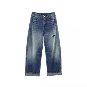 여성 스타일 완성 배기핏 청바지 겨울 스트리트 중턱 찢어진 스포M4