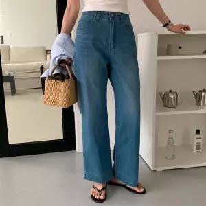 여자 여름데님 일자 통핏 속밴딩 스판 워싱 청바지