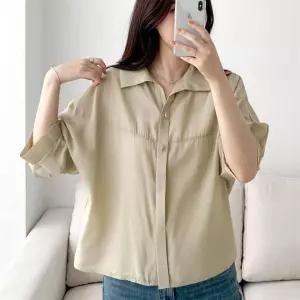 여자 레이온 핀턱 셔링 찰랑핏 5부소매 블라우스