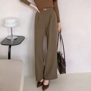 여자 커리어우먼 투핀턱 와이드핏 뒷밴딩 찰랑 슬랙스