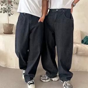 커플 와이드핏 자수 스티치 청바지