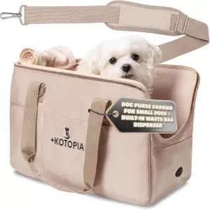 소형견용 강아지 지갑 캐리어 u2013 부드러운 면 여행용 토트 탑 메시 내장형 배변 봉투 디스펜서(가방
