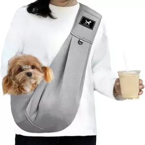 포펍비 개 및 고양이 캐리어 슬링 조절 가능한 부드러운 패딩 숄더 강아지 핸즈프리 가방 이중 안전 버클이