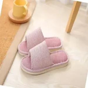 코튼 스트라이프 실내화 앞트임 여성 커플 룸슈즈 실내 슬리퍼 (WFJ5T58)