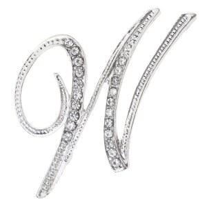 PPhtony 26 레터 브로치 핀 스몰 실버 메탈 라인스톤 크리스탈 이니셜 A~Z 알파벳 라펠 남성 여자 남자 생일 크리스마스 결혼 선물