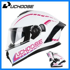 UCHOOSE 오토바이 풀 페이스 헬멧 남성 여성 패션 듀얼 렌즈 헬멧 모토크로스 레이싱 모듈러 플립 업 Casco
