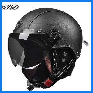 AD 레트로 오토바이 헬멧 할리 바이저 가죽 헬멧 남성용 전기 오토바이 빈티지 보호 모터 안전 캡