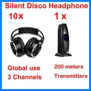 사일런트 디스코 3 채널 폴드 헤드폰 소형 번들 RF 송신기 포함 200M 거리 iPod MP3 DJ 음악 회의용