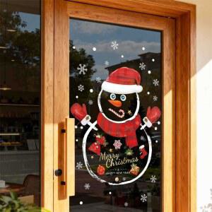 크리스마스 창문 스티커 메리 눈사람 문 새해 장식 휴일