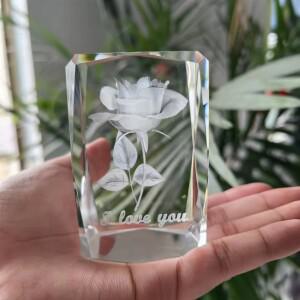 크리스탈 내부 조각 로즈 큐브 유리 레이저 공예 연인 기념품 수집 사무실 데스크탑 문추 장식