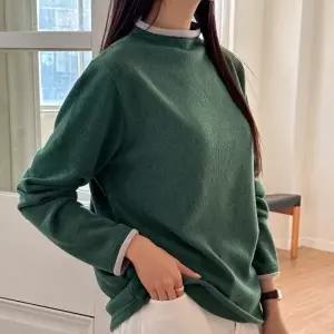 [다잇템] 여자 콘트라스트 FW 모크넥 빨강티 기모긴팔 티셔츠