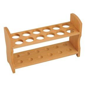 EISCO 나무 시험관 랙 - 최대 28mm 10.25인치 너비의 12개 튜브 수용 프리미엄 연마 비치 목재 구조