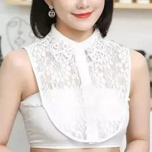레이스 카라 넥페이크 셔츠 펀칭 넥케이프 화이트 아이템 (WFJ68JU)