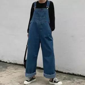 여성 빈티지 데님 멜빵 바지 스트릿 진청 점프수트 (WFK6DOA)
