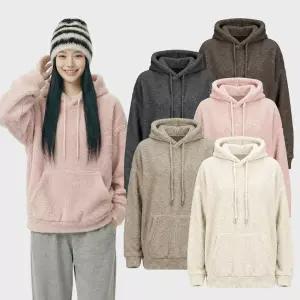[화이트빌딩]여성 양털 후리스 후드티 겨울 보온 데일리 캐주얼 티셔츠